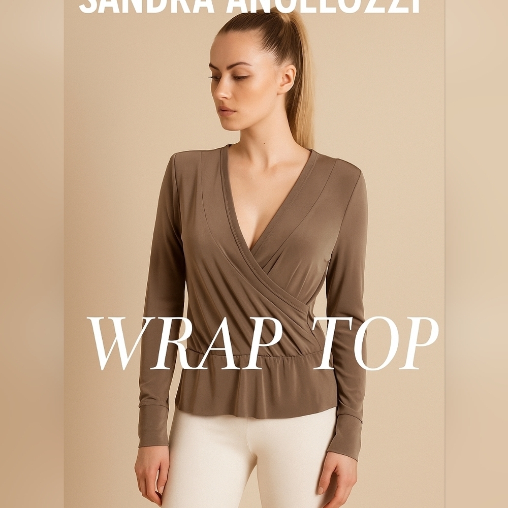 SANDRA ANGELOZZ Soft Kaki Green Long sleeve Wrap Top Sz L